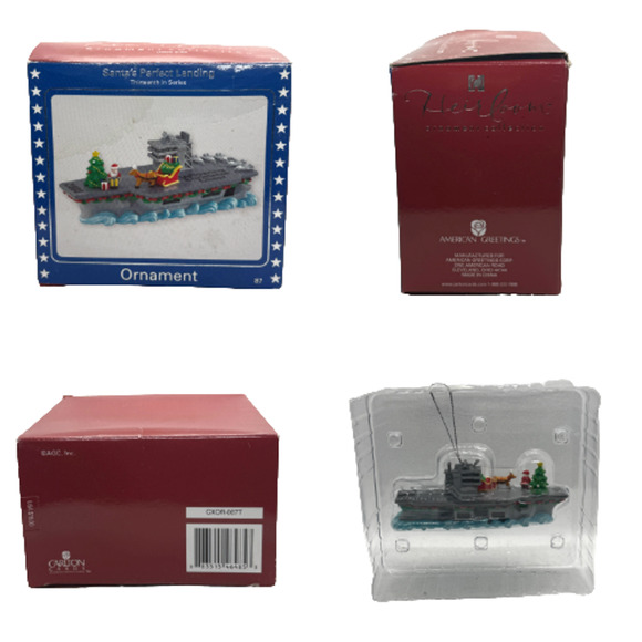 2008 Carlton Heirloom Santa’s Perfect Landing Navy Ship Ornament with Box - Picture 1 of 7